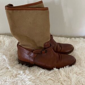 Frye Brown Leather and Canvas Veronica Boots